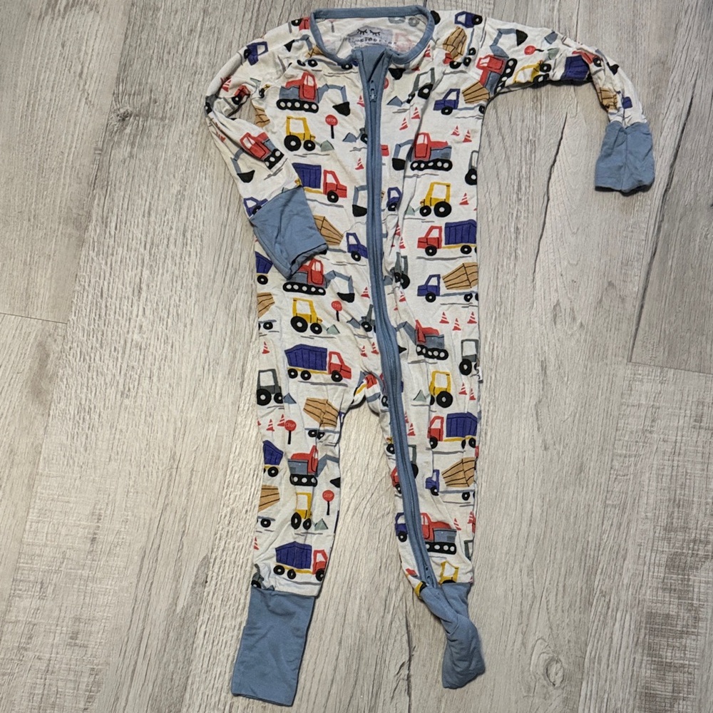 Little Sleepies Blue and Red Construction Print Kids Footie